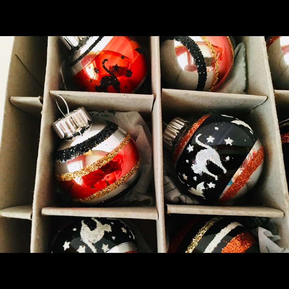 20 Halloween Radko Glass Ball Ornaments Cats Bats Glitter Stripes - Picture 2 of 8